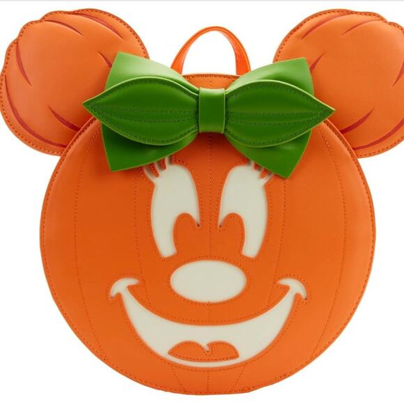 NWT Loungefly Disney GLOW FACE Minnie Pumpkin Backpack - Picture 1 of 14